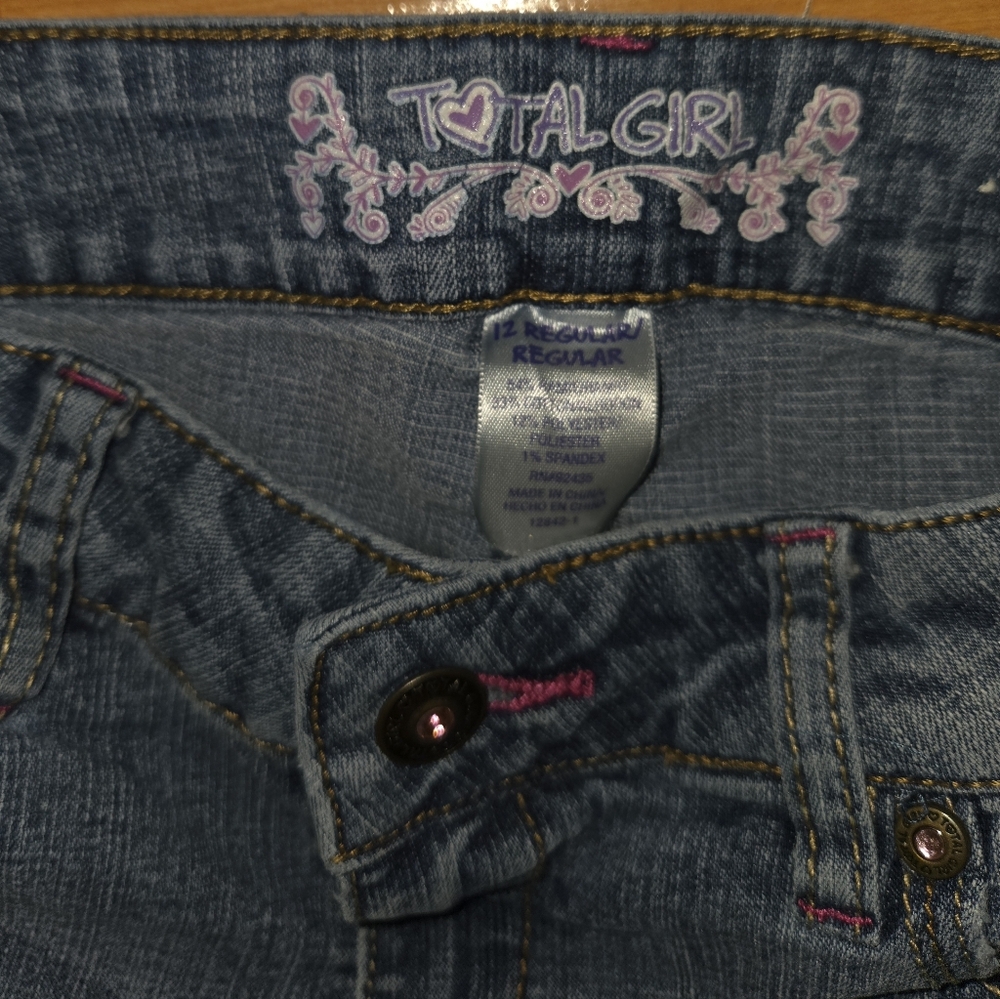 Girls Sz 12R Total Girl Embroidered Boho Stretch Jeans - Picture 4 of 6